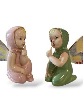 Vintage Mid Century “Shhh” Fairy Pixies Set  “Whispering Angels” Butterfly Girls